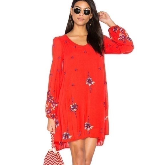 Free People Oxford Floral Embroidered Open Back Mini Dress - Picture 1 of 11